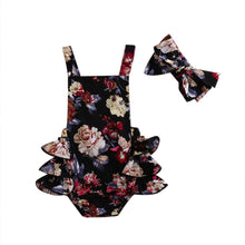 Load image into Gallery viewer, 2PCS Newborn Toddler Baby Girls Clothes Flower Romper Sleeveless Jumpsuit Outfits Headband Clothes IWth Bow In Elegant Floral Design
