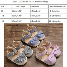 Load image into Gallery viewer, Newborn Infant Baby Summer Shoes Soft Crib Shoes Infants Anti-slip Striped Bowknot Pre Walker Sandals