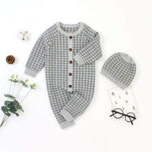Load image into Gallery viewer, Knitted Newborn Baby Clothes Cotton Baby Romper With Plaid Hat Infant Toddler Jumpsuit For Girls And Boys