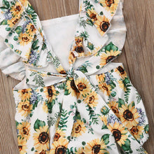 Load image into Gallery viewer, Modern Elegant Baby Girl Floral Romper Jumpsuit Playsuit Clothes Sun suit Baby Clothing WIth Sunflower Design And Bow