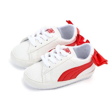 Load image into Gallery viewer, Baby Boy Girl Classic Sports Sneakers Newborn PU Leather Non-slip First Walkers With Bow Infant Toddler Soft Shoes
