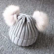 Load image into Gallery viewer, Baby Girls Winter Warm Knit Hat Furry Balls Pompom Solid Warm Cute Lovely Beanie Cap For Girls Baby In Modern Luxury Design
