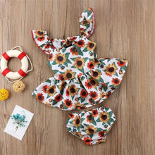 Load image into Gallery viewer, Newborn Baby Girls Outfits with Sunflower Top Dress Bottoms Bow Back Dress For Baby Girls