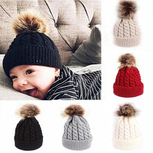 Load image into Gallery viewer, Winter Warm Baby Hat Fur Pompom Knitted Baby Hat Cap Infant Toddler Kids Hat Beanie In Modern Designer Style