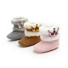 Load image into Gallery viewer, Newborn Infant Baby Girls Winter Warm Crown Fur Mid-Calf Length Slip-On Furry Boots 0-18M