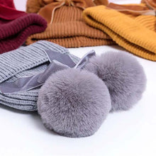 Load image into Gallery viewer, Luxury Modern Elegant New Girls Double Pompom Knitted Hat Warm Thicker Beanie Cap for Baby Girls In Winter elegant New Year Design