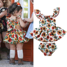 Load image into Gallery viewer, Newborn Baby Girls Outfits with Sunflower Top Dress Bottoms Bow Back Dress For Baby Girls