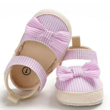 Load image into Gallery viewer, Newborn Infant Baby Summer Shoes Soft Crib Shoes Infants Anti-slip Striped Bowknot Pre Walker Sandals