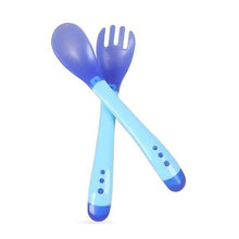 Load image into Gallery viewer, 1 Set Children Kids Tableware Temperature Silicone Soft Spoon Fork Cutlery Feeding Dish Infant Boys and Girls Unique Baby Feeding Tool