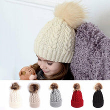 Load image into Gallery viewer, Winter Warm Baby Hat Fur Pompom Knitted Baby Hat Cap Infant Toddler Kids Hat Beanie In Modern Designer Style