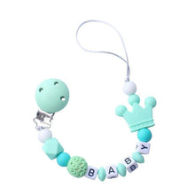 Load image into Gallery viewer, Pink Silicone Personalised Name Baby Pacifier Clips Crochet Beads Silicone Crown Pacifier Chain Holder For Kids and Baby Pacifier