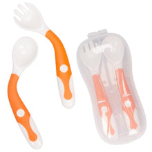 Load image into Gallery viewer, Baby Own Spoon and Fork Set With Travel Safe Case Toddler Babies Children Feeding Training Spoon Easy Grip Heat-Resistant Spoon