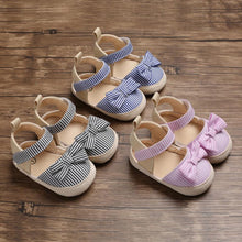 Load image into Gallery viewer, Newborn Infant Baby Summer Shoes Soft Crib Shoes Infants Anti-slip Striped Bowknot Pre Walker Sandals