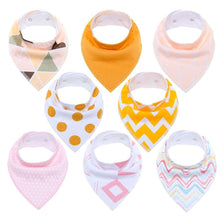 Load image into Gallery viewer, 8PCS/SET Comfortable Colorful 100% Organic Cotton Adjustable Snaps Bandana Saliva Bibs For Baby Boys & Girls Kids