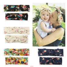 Load image into Gallery viewer, Modern Handmade Mother Baby Turban Matching Headband Mom Daughter Rabbit Ears Headbands Floral Print Bow