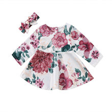 Load image into Gallery viewer, Newborn Infant Baby Girls Dress Floral Kids with Long Sleeve Dress +Headband Outfits Set Clothes Modern Dress for Girls