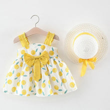 Load image into Gallery viewer, Luxury Modern Baby Girls Dresses With Hat 2pcs Clothes Sets Kids Clothes Baby Sleeveless Dress Print Floral Fruit Design Style