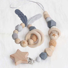 Load image into Gallery viewer, Modern Wood Pacifier Clip Chain Holder Nipples Pacifier Clips Pacifier Teether Teething Toy Cartoo Wooden Bracket For Pacifier For Kids