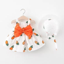 Load image into Gallery viewer, Luxury Modern Elegant Summer Bow Print Dress With Hat 2 piece Baby Clothes Suits Newborn Toddler Dress