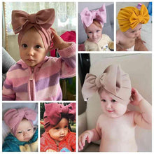 Load image into Gallery viewer, Handamde Elegant Baby Hats for Girls Big Bow Turban Hat Newborn Baby Beanie Cap Solid Color Style