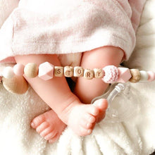 Load image into Gallery viewer, Handmade Personalized Name Silicone Wood Pacifier Clips Safe Teething Chain Baby Teether Clips Holder For Pacifier For Kids