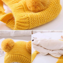 Load image into Gallery viewer, Handmade Modern Trend Winter Christmas Knitted Baby Hat Cute Double Pompom Infant Baby Boy Girl Cap Ear Protection Hats Kids Children Cap