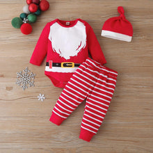 Load image into Gallery viewer, Christmas Baby Set Unisex 3PCS Cotton Bodysuits Pants Hat Full Sleeve Print Baby Clothes For Christmas For Girls And Girls