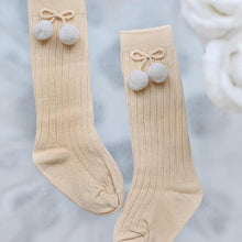Load image into Gallery viewer, Luxury Modern Autumn Winter Baby Children Cherry Hair Ball Knee High Socks. Kid Cherry Knitted Sock For Kids