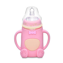 Load image into Gallery viewer, Infant Cartoon Baby Cute Feeding Glass Bottle Safe Silicone Milk Bottle With Handle Newborn Drink Training Colorful Feeding Bottles
