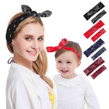 Load image into Gallery viewer, Luxury Modern Bow For Mother and Baby Headband Turban Rabbit Ears Elastic Hair Bands Retro Print Parent-Child Hair Accessories