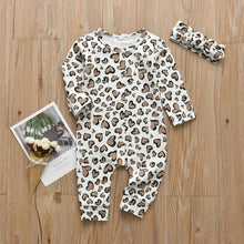 Load image into Gallery viewer, Newborn Clothes Baby Girls Romper Hearts Print Cotton Long Sleeve Jumpsuit and Headband Set