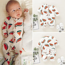 Load image into Gallery viewer, Newborn Toddler Watermelon Print Romper With Long Sleeve Wrapped Foot Jumpsuit For Babies