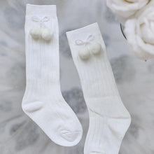 Load image into Gallery viewer, Luxury Modern Autumn Winter Baby Children Cherry Hair Ball Knee High Socks. Kid Cherry Knitted Sock For Kids