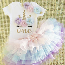 Load image into Gallery viewer, Modern New Baby Girls Outfits for 1st First Birthday Party Romper and Headband 3Pcs Suit For Girls