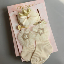 Load image into Gallery viewer, 4PCS/SET Newborn Baby Girl Socks Ankle Princess Anti Slip Socks+Headband+Hair Pin For Baby