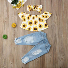 Load image into Gallery viewer, 3 Pcs Outfit Clothes Cute Sunflower Top Pants Fashion Casual Suit Perfect For Baby