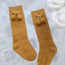 Load image into Gallery viewer, Luxury Modern Autumn Winter Baby Children Cherry Hair Ball Knee High Socks. Kid Cherry Knitted Sock For Kids