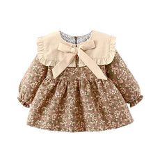 Load image into Gallery viewer, Modern Retro Girl Dress For Winter Newborn Infant Dress Fashion Cute Cotton Floral Bow baby Party Dress