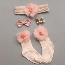 Load image into Gallery viewer, 4PCS/SET Newborn Baby Girl Socks Ankle Princess Anti Slip Socks+Headband+Hair Pin For Baby