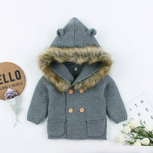 Load image into Gallery viewer, Modern Luxury Winter Warm Newborn Baby Boy Girl Knit Hooded Coat Fur Collar Jacket Clothes FOr Boys and Girls