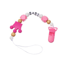 Load image into Gallery viewer, Handmade Shiny Pacifier Clip Chain Infant Nipple Holder Wooden Beaded Crystal Nipple Leash Strap Metal Pacifier Clips For Baby