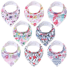 Load image into Gallery viewer, 8PCS/SET Comfortable Colorful 100% Organic Cotton Adjustable Snaps Bandana Saliva Bibs For Baby Boys & Girls Kids