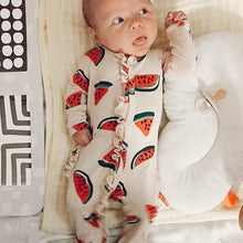 Load image into Gallery viewer, Newborn Toddler Watermelon Print Romper With Long Sleeve Wrapped Foot Jumpsuit For Babies