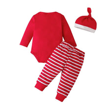 Load image into Gallery viewer, Christmas Baby Set Unisex 3PCS Cotton Bodysuits Pants Hat Full Sleeve Print Baby Clothes For Christmas For Girls And Girls