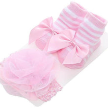 Load image into Gallery viewer, Princess Colorful Lace Baby Socks Bow Cute Baby Bowknot Warm Socks And Hair Band Set Stylish Design For Baby Girls