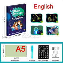 Load image into Gallery viewer, A3 A4 A5 Kids Luminous Drawing Board with Light-Fun Magic Sketchpad Draw Tablet Fluorescent Pen Russian English Light Up Toys