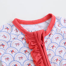 Load image into Gallery viewer, Liberty & Lace Ruffled Zippered Baby Romper