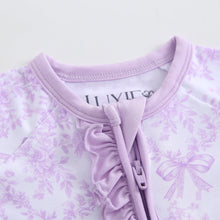 Load image into Gallery viewer, Bows & Blooms Ruffled Zippered Baby Romper