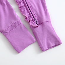 Load image into Gallery viewer, Luxie Lavender Ruffled Zipper Baby Romper