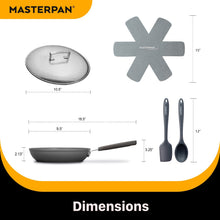 Load image into Gallery viewer, MASTERPAN Ceramic Nonstick Stovetop Oven Frypan & Skillet with Stainless Steel Lid & Utensils, Grey 9.5" (24cm)